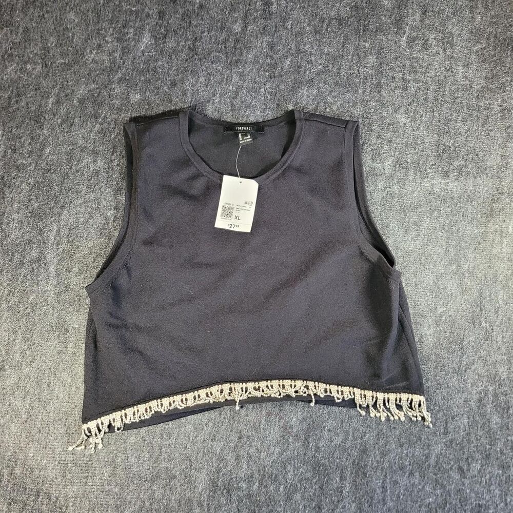 Forever-21 Women's Navy and Black Crop-top